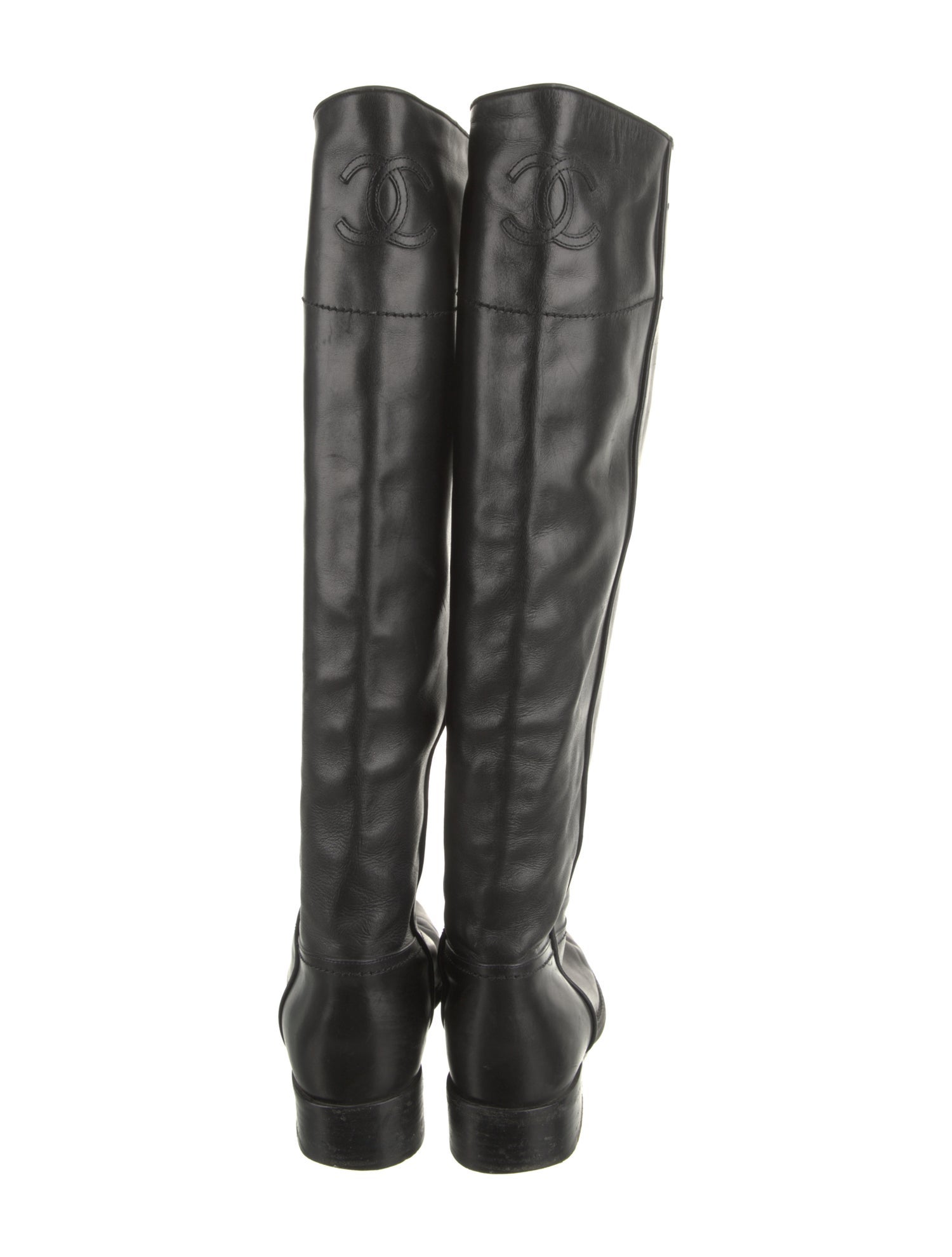 Chanel Interlocking CC Logo Leather Riding Boots